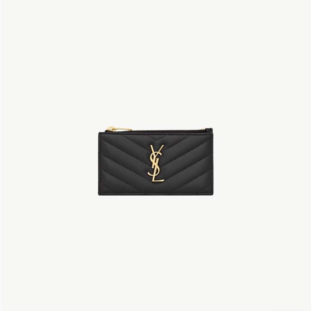 Saint Laurent Black Quilted Credit Card Holder with Gold Logo Lambskin BRAND NEW - Picture 10 of 13